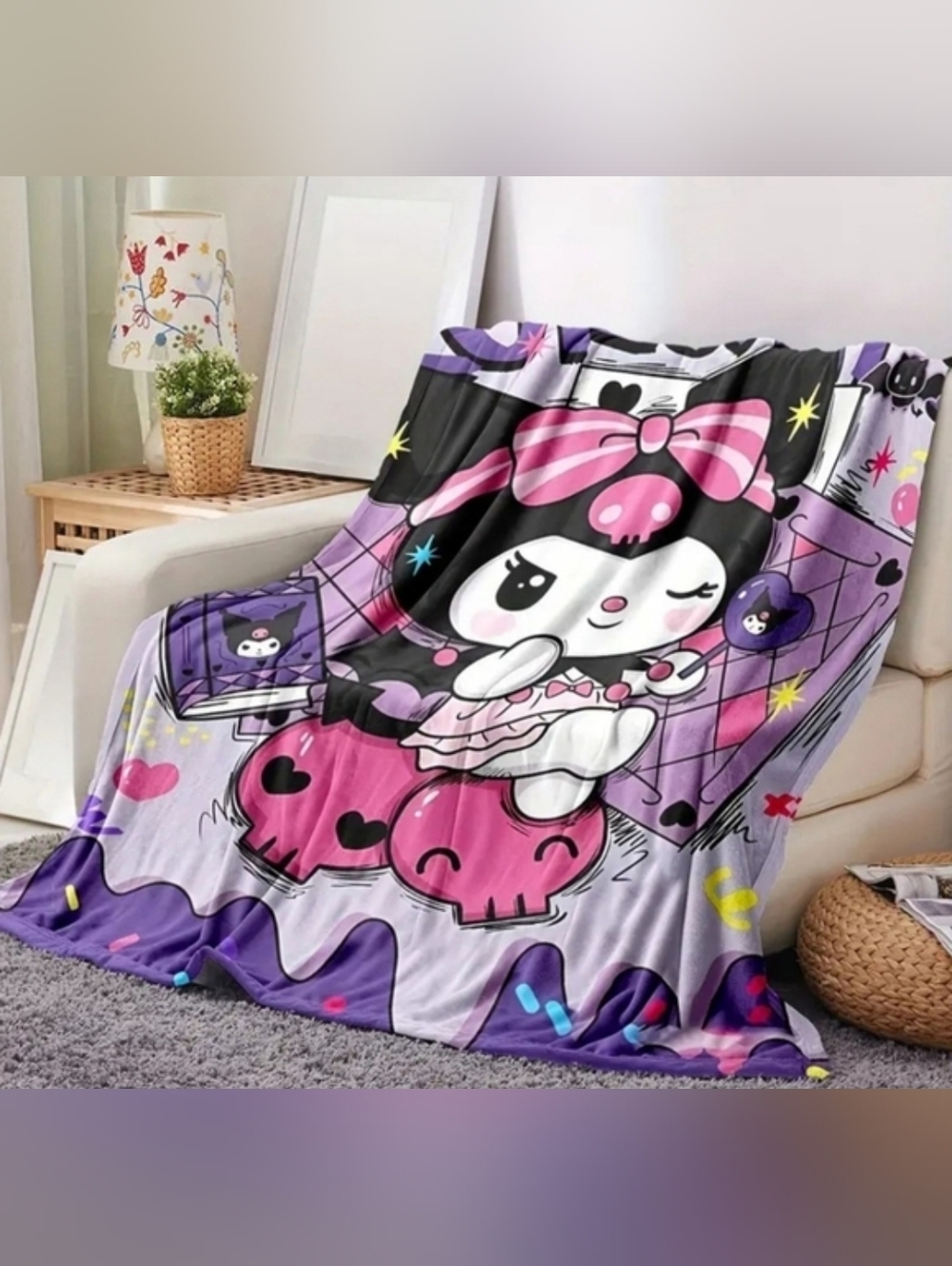 Kuromi Plush Purple & Pink Throw Blanket - Picture 2 of 3